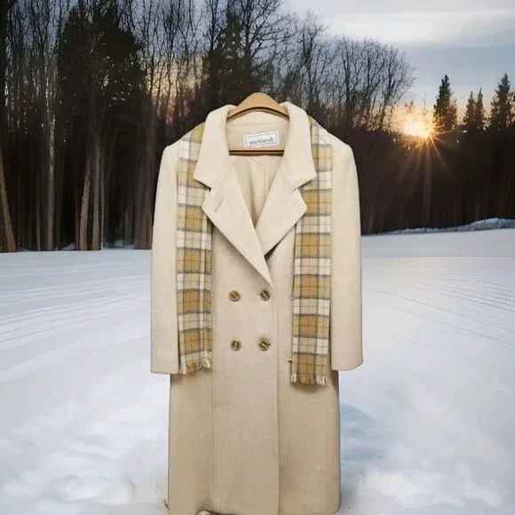 ✅Womens L VTG Mackintosh Beige Wool Pea Coat/Jacket USA Union Made *Moth Damage - Picture 1 of 14